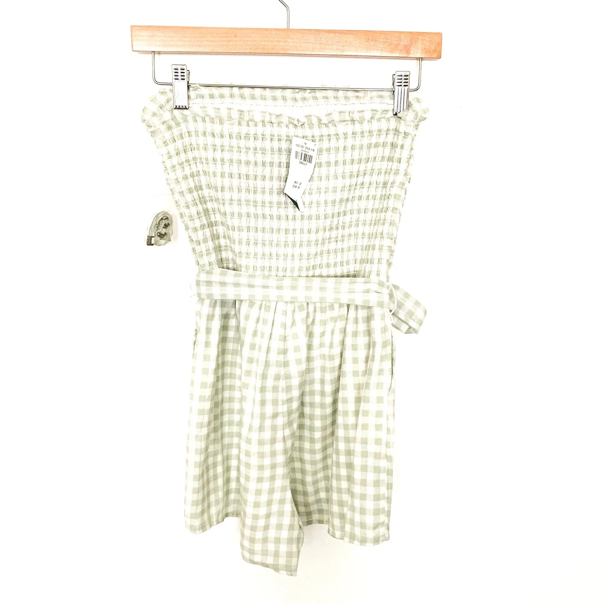 Abercrombie & Fitch Green And White Check Smocked Bodice Romper (NWT)- Size S