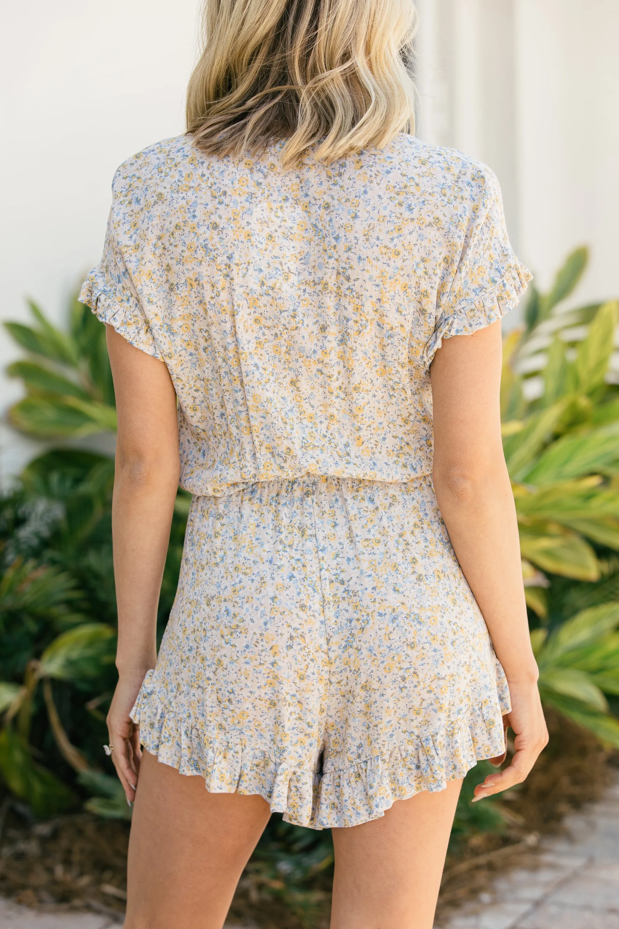 All I Need Latte Brown Ditsy Floral Romper