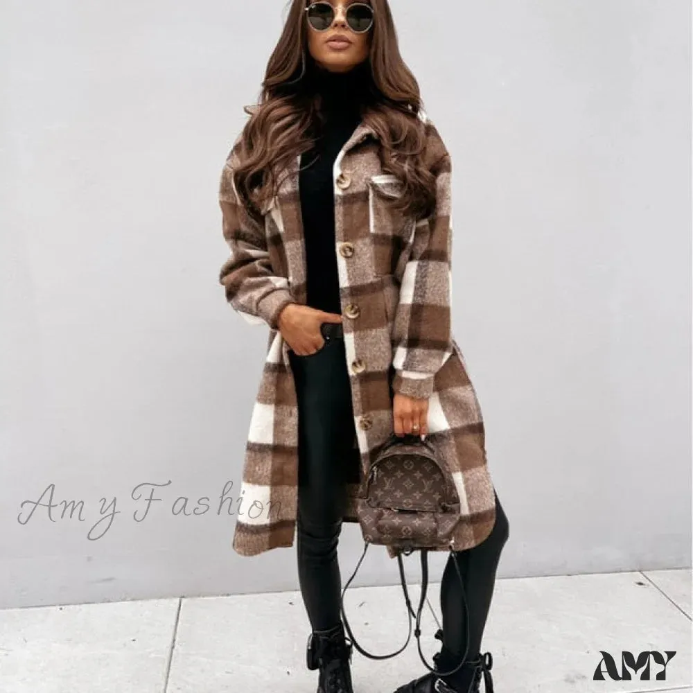 Amy Fashion - Fashion Loose Turn Down Collar Long Coat