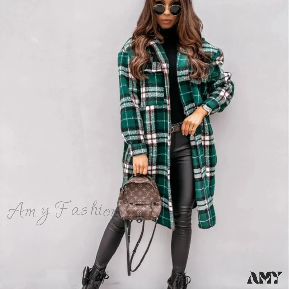 Amy Fashion - Fashion Loose Turn Down Collar Long Coat