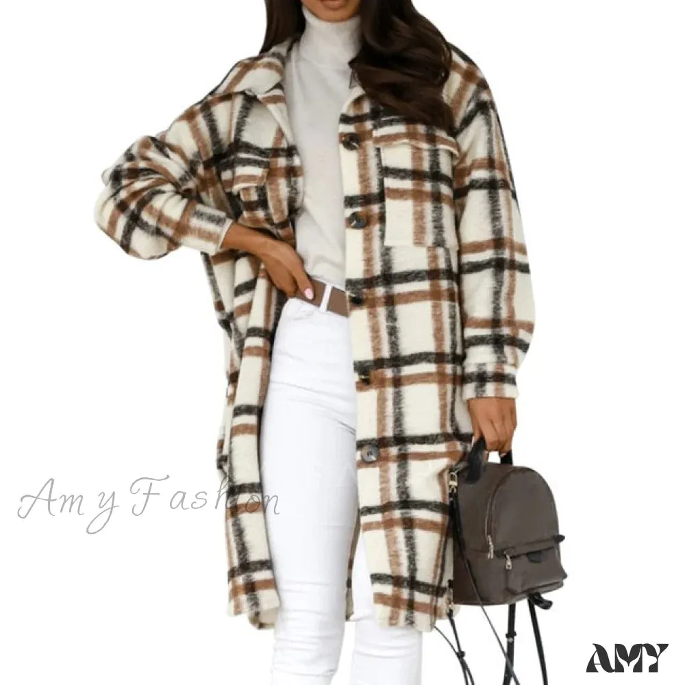 Amy Fashion - Fashion Loose Turn Down Collar Long Coat