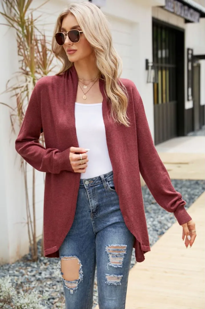 Autumn Outfits Plain Open Knit Cardigans