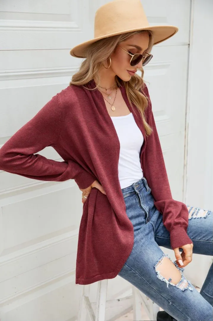 Autumn Outfits Plain Open Knit Cardigans