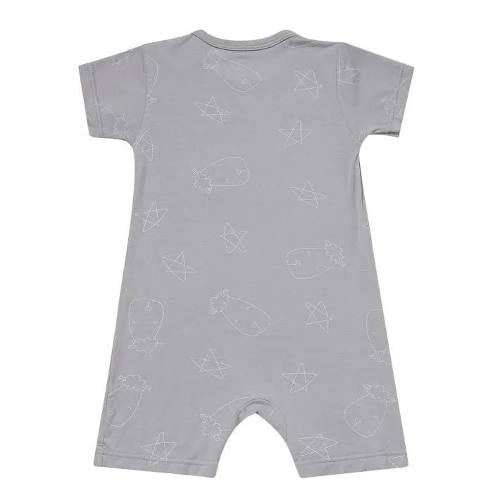 Baa Baa Sheepz Romper Short Sleeve Cute Big Star & Head Grey - 18M