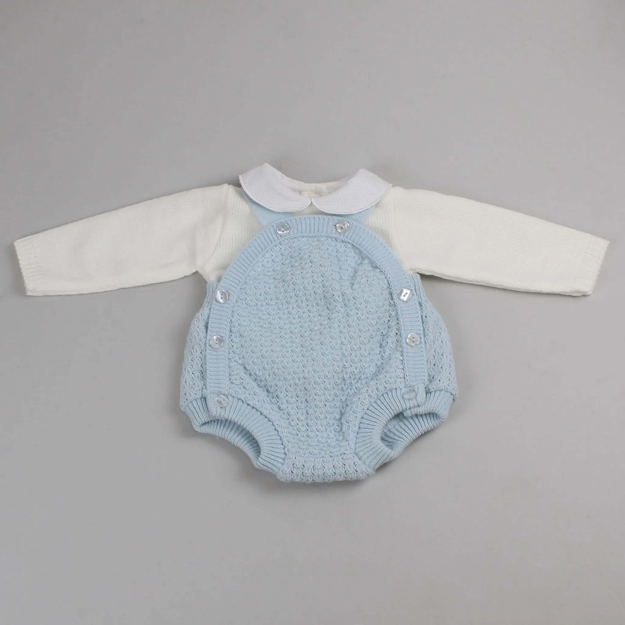 Baby Boy Knitted Romper & Shirt Outfit - Blue