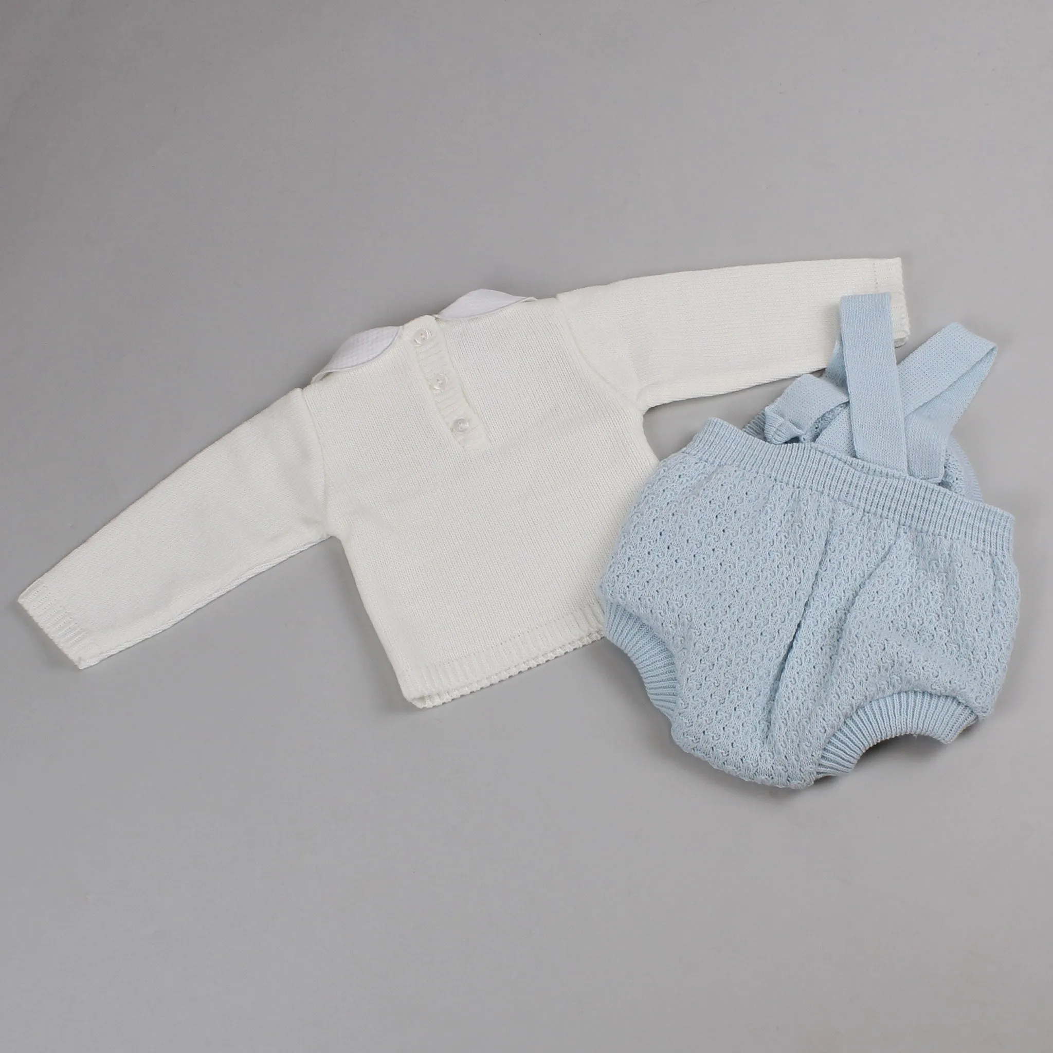 Baby Boy Knitted Romper & Shirt Outfit - Blue