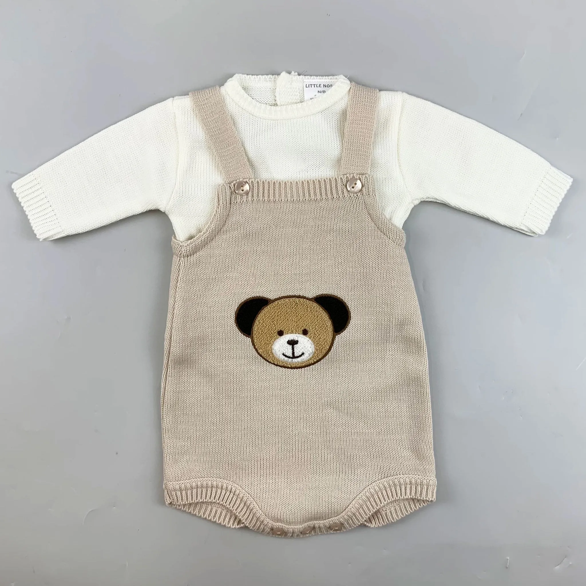 Baby Boy Knitted Romper & Top Outfit - Beige