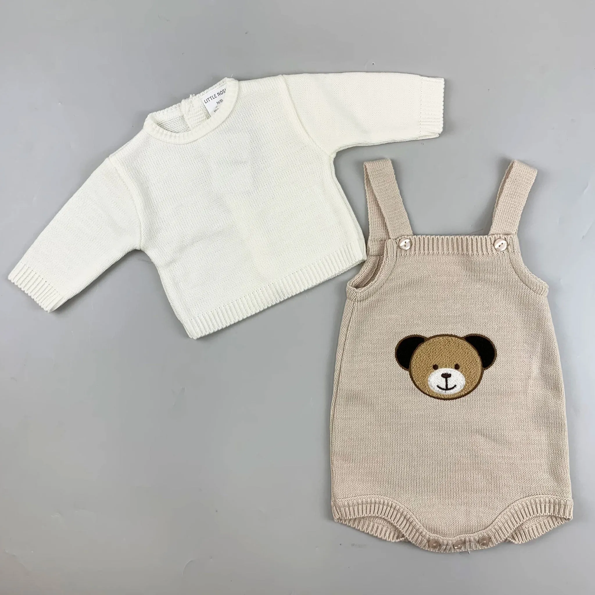 Baby Boy Knitted Romper & Top Outfit - Beige