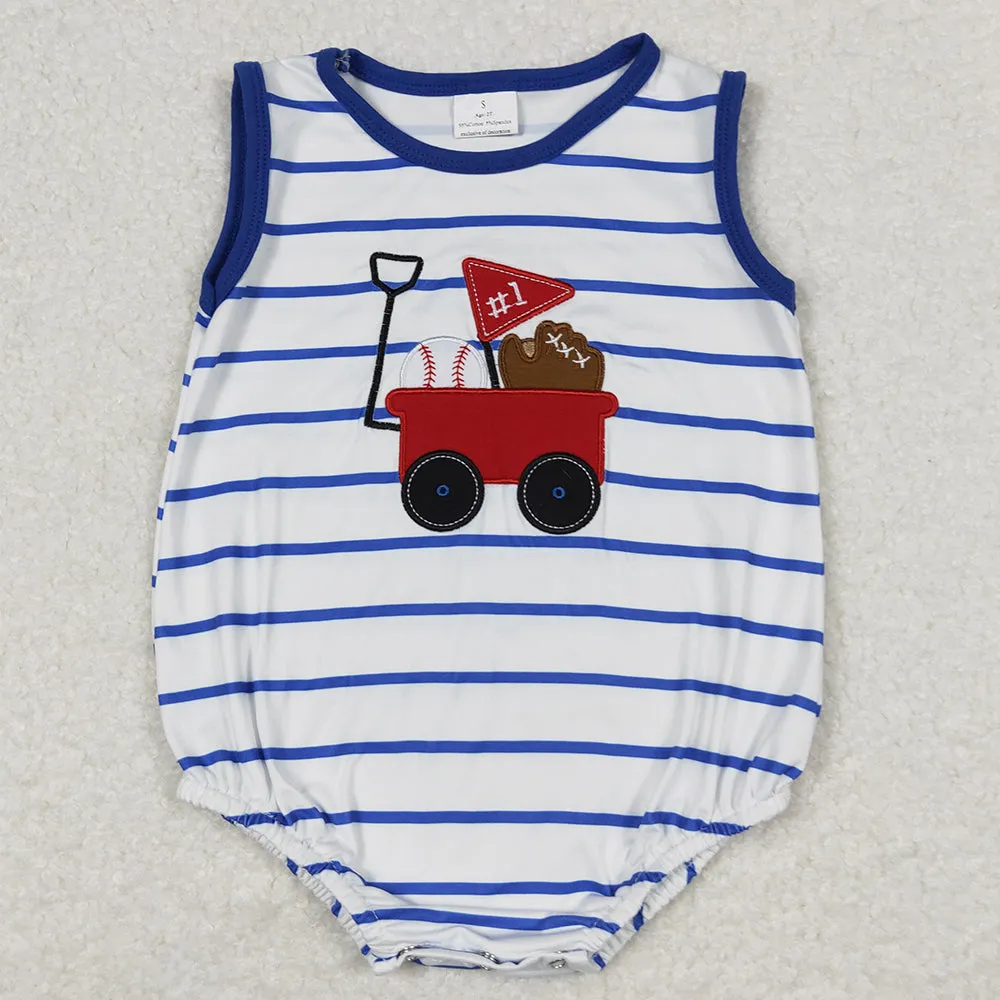 Baby Boys Romper Blue Stripes Baseball Summer Rompers SR0935