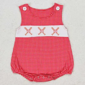 Baby Boys Rompers Red Checkered Baseball Sleeveless Summer Rompers SR1338