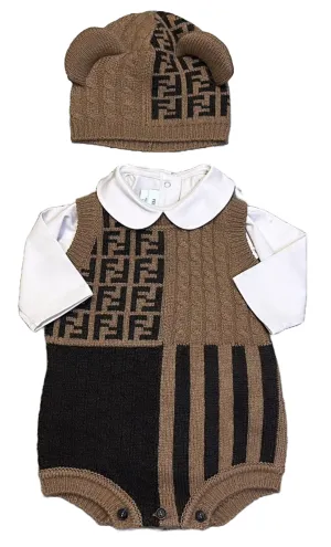 Baby Brown Knit and Cable Romper Set