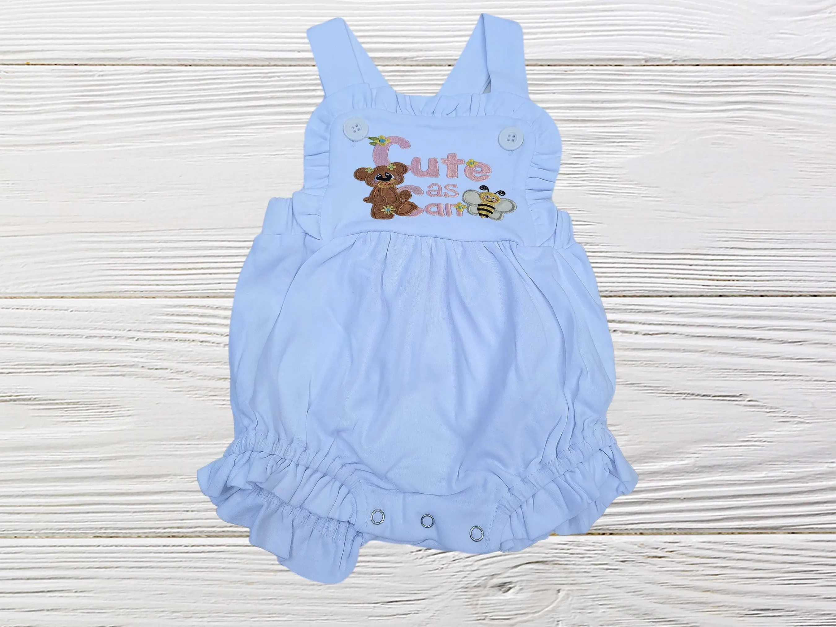 Baby bubble romper, Cute as can Bee romper,  Baby outfit, Cross backed sunsuit