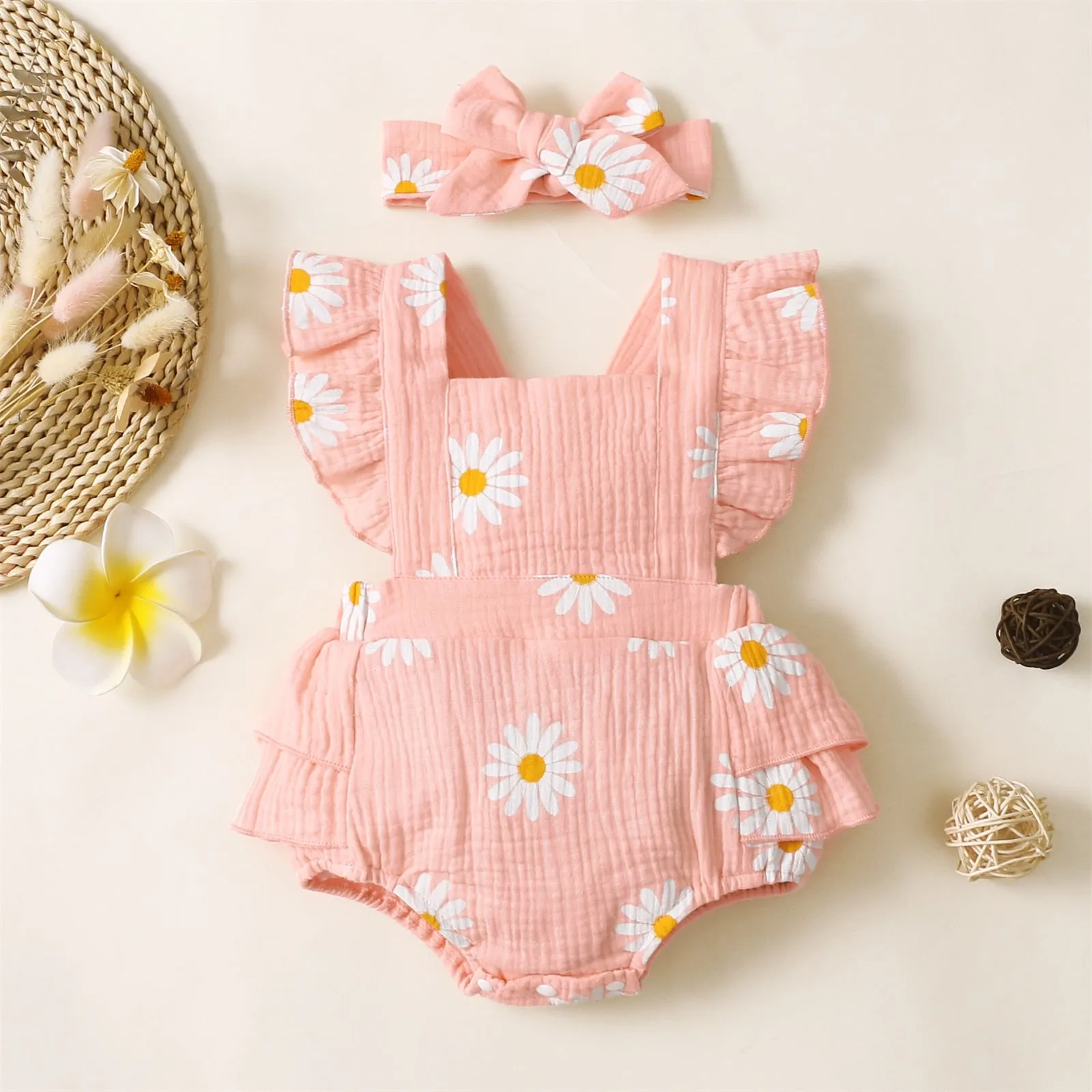 Baby Girl Romper Set - Cotton Crepe Fabric