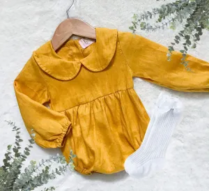 Baby Girls Mustard Pan Collar Long Sleeve Romper