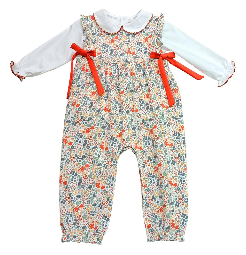 Baby Girl's "Fall Flowers" Romper Set with White Long Sleeve Top