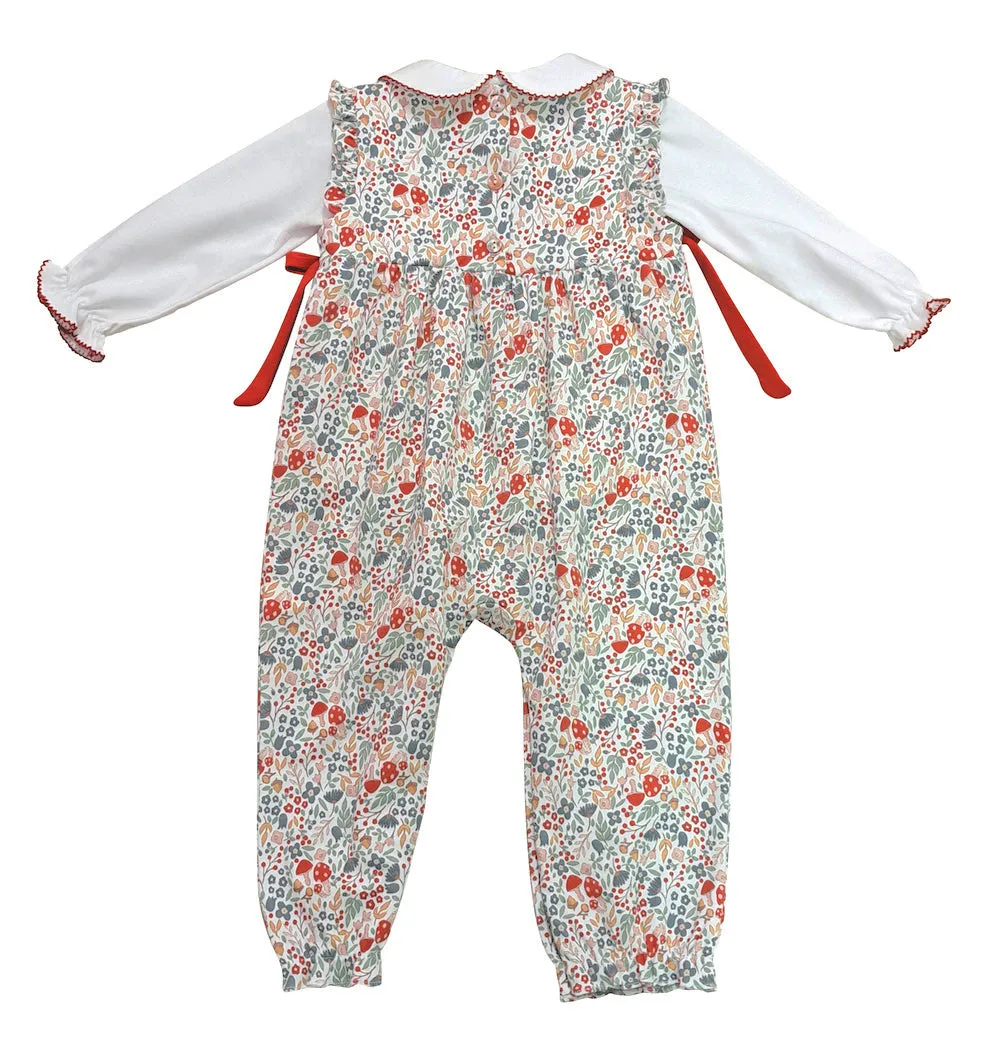 Baby Girl's "Fall Flowers" Romper Set with White Long Sleeve Top