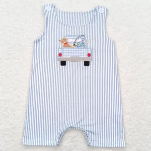 Baby Infant Boys Romper Blue Stripes Dog Fishing Summer Sleeveless Rompers SR1170