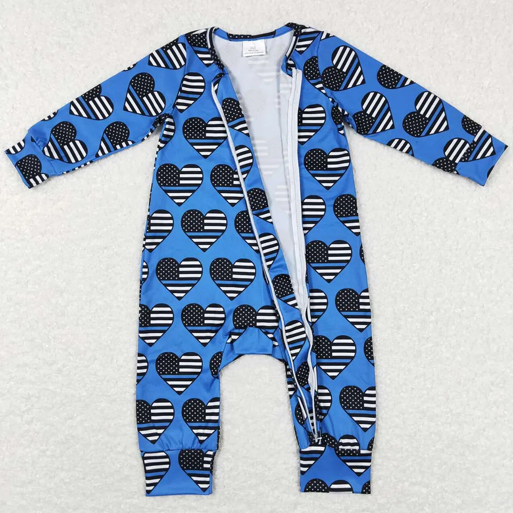 Baby Infant Boys Romper Flag Hearts Long Sleeve Zip Rompers LR0850