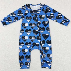 Baby Infant Boys Romper Flag Hearts Long Sleeve Zip Rompers LR0850