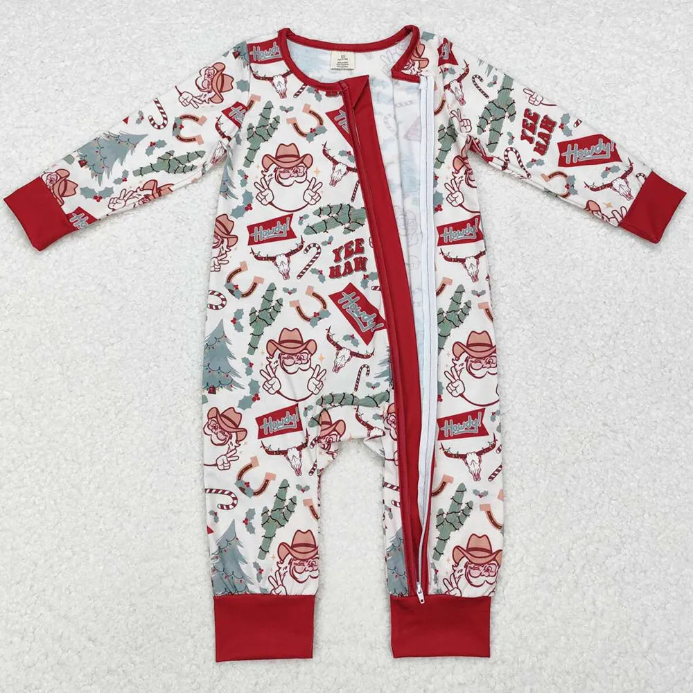 Baby Infant Boys Rompers Christmas Western Cactus Santa Bamboo Zip Rompers LR1278