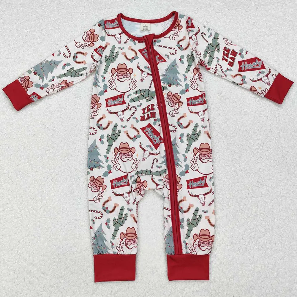 Baby Infant Boys Rompers Christmas Western Cactus Santa Bamboo Zip Rompers LR1278