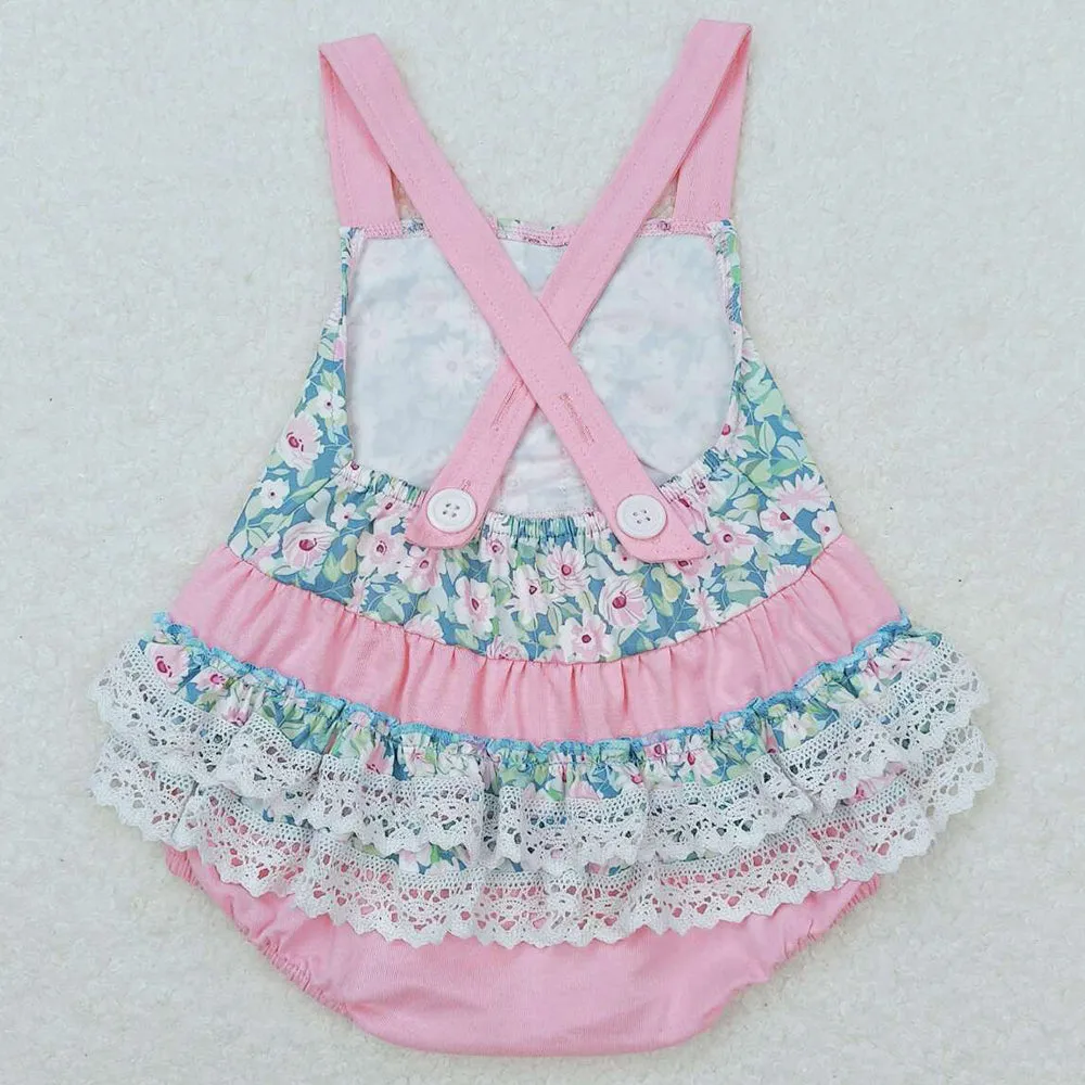 Baby Infant Girls Romper Floral Pink Straps Summer Rompers SR0986