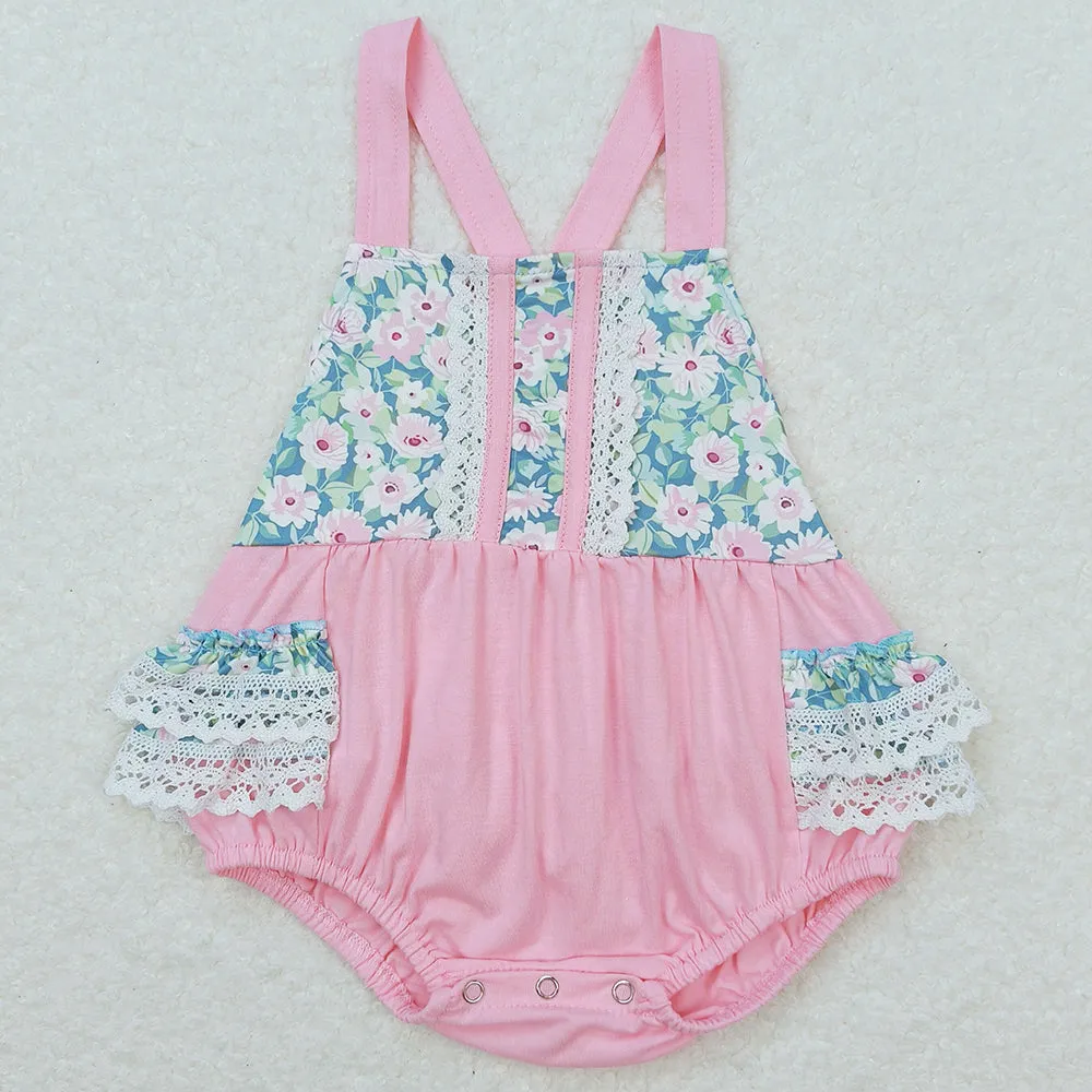 Baby Infant Girls Romper Floral Pink Straps Summer Rompers SR0986