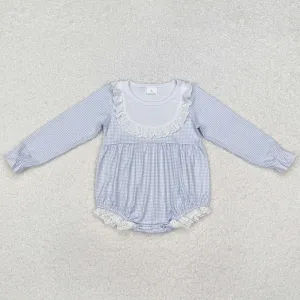 Baby Infant Girls Rompers Blue Bib Long Sleeve Rompers LR0986