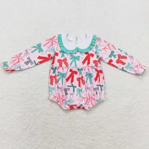 Baby Infant Girls Rompers Christmas Pink Bows Long Sleeve Rompers LR1413