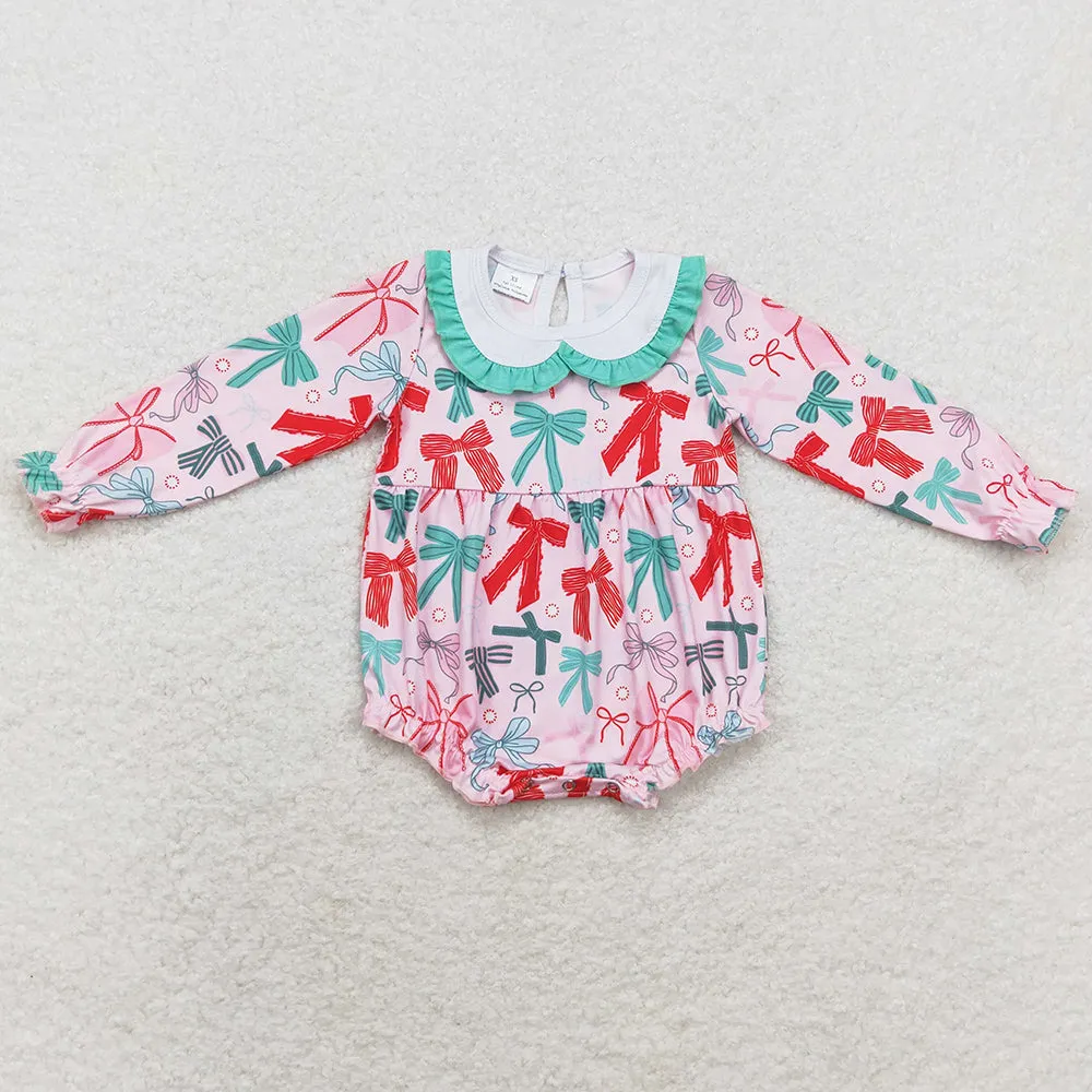 Baby Infant Girls Rompers Christmas Pink Bows Long Sleeve Rompers LR1413