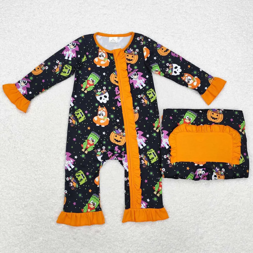 Baby Infant Girls Rompers Halloween Dogs Pumpkin Zip Long Sleeve Rompers LR1694