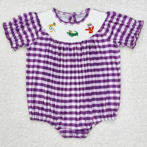 Baby Infant Girls Rompers Mardi Gras Purple Checkered Smocked Rompers SR2060