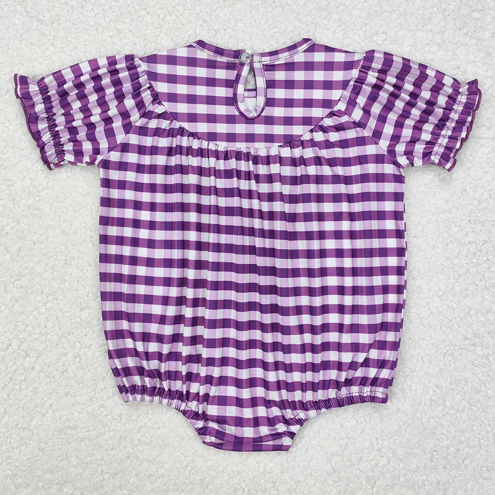 Baby Infant Girls Rompers Mardi Gras Purple Checkered Smocked Rompers SR2060