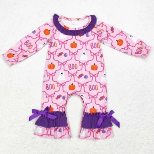 Baby Infant Girls Rompers Pink Bows Halloween Ghosts Long Sleeve Rompers LR1411