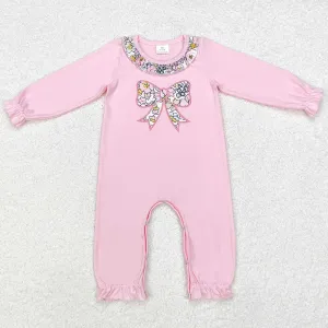 Baby Infant Girls Rompers Pink Flowers Bow Long Sleeve Rompers LR1812