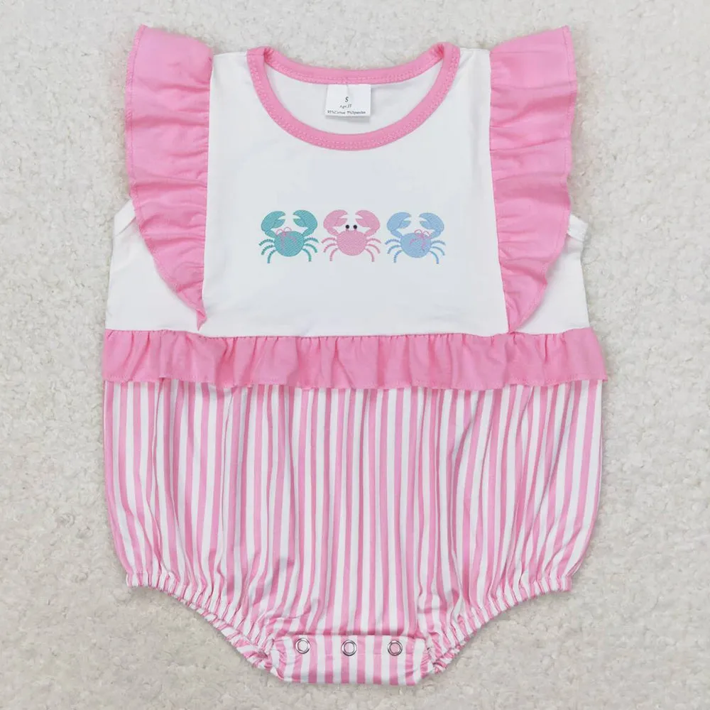 Baby Infant Girls Rompers Pink Stripes Crabs Rompers SR1676