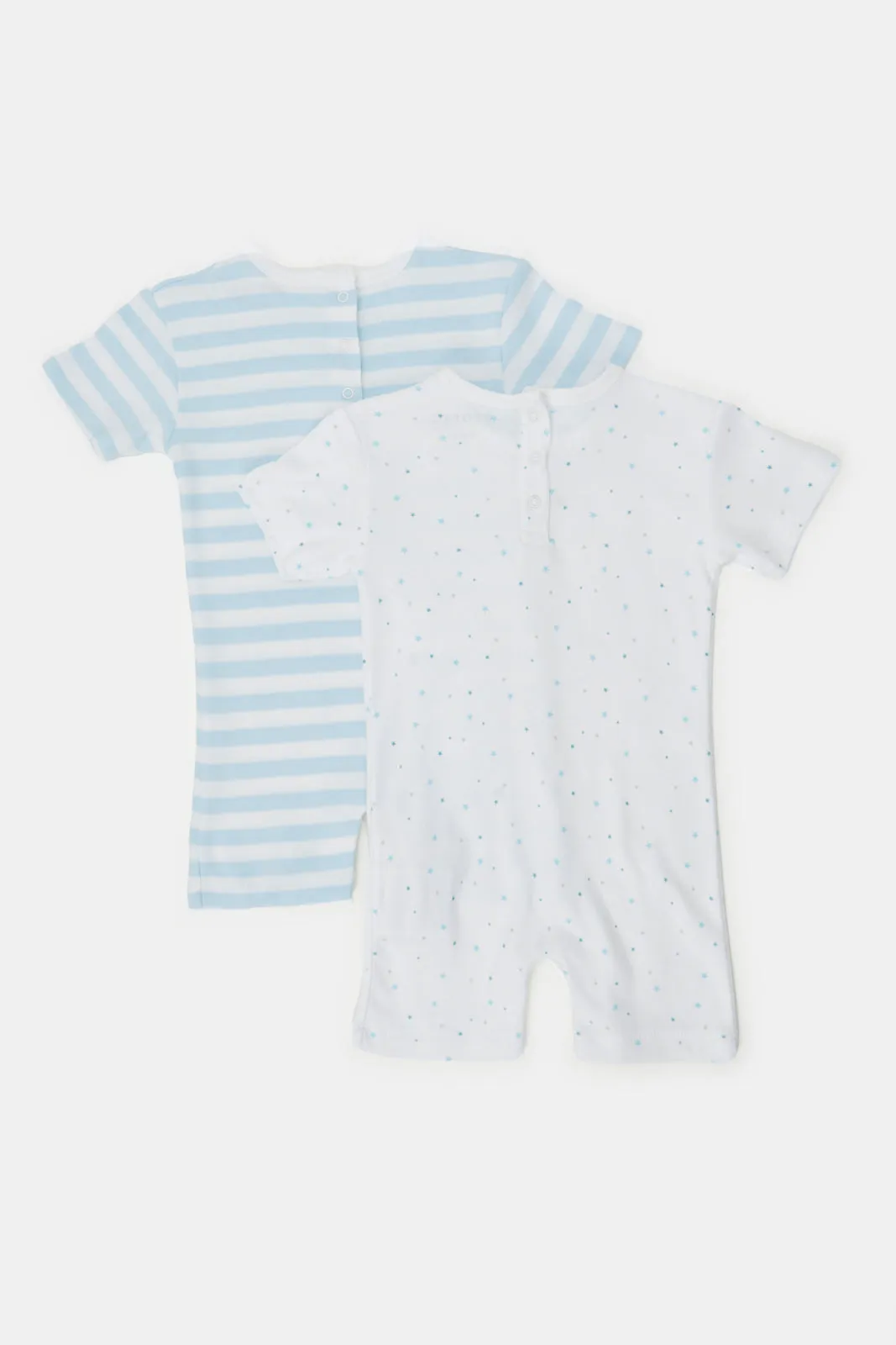 Baby White And Blue Printed Romper Set (Pack Of 2)