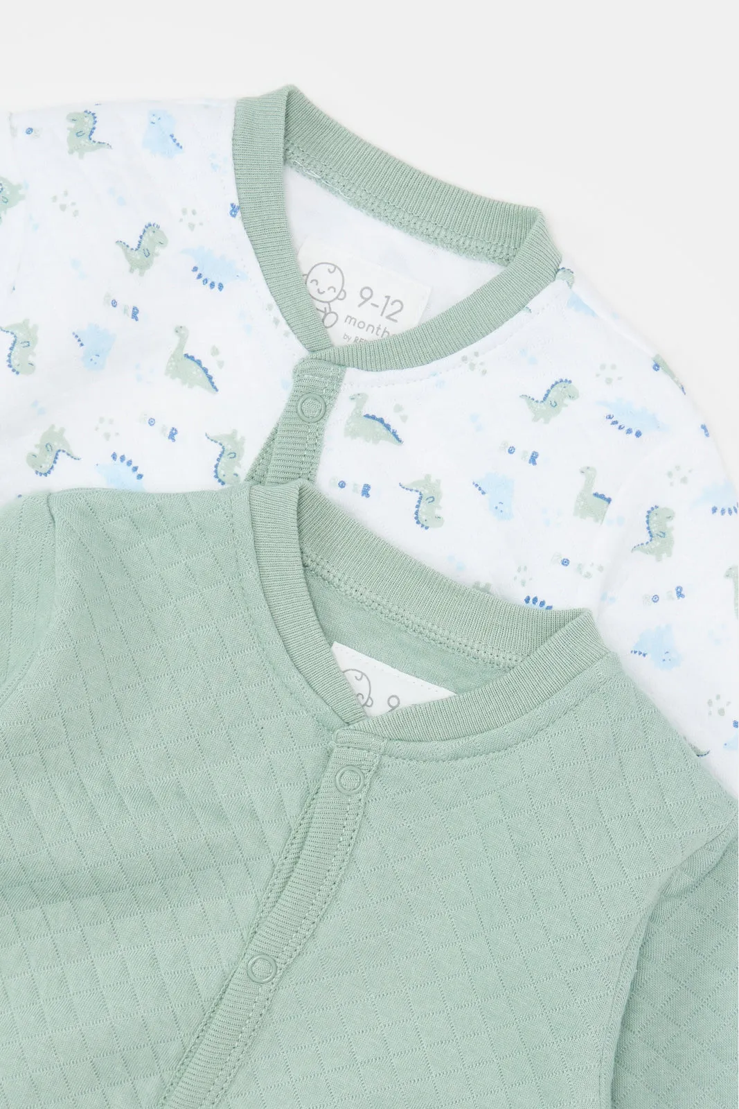 Baby White And Green Printed Romper Set (Pack of 2)