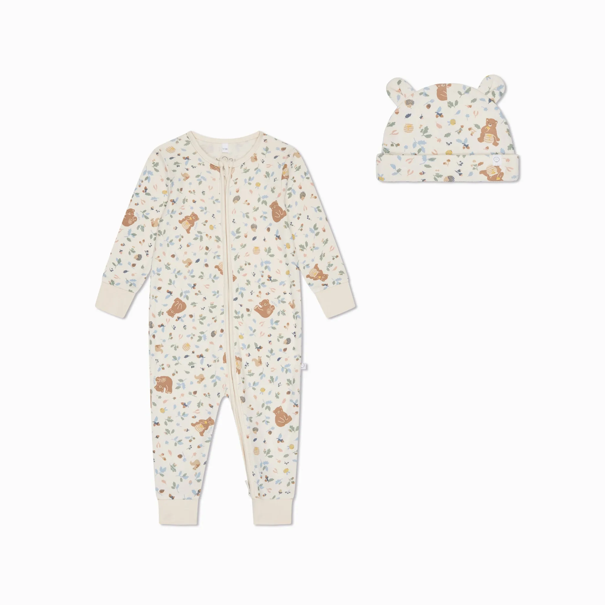 Bear Print Clever Zip Romper & Hat Set