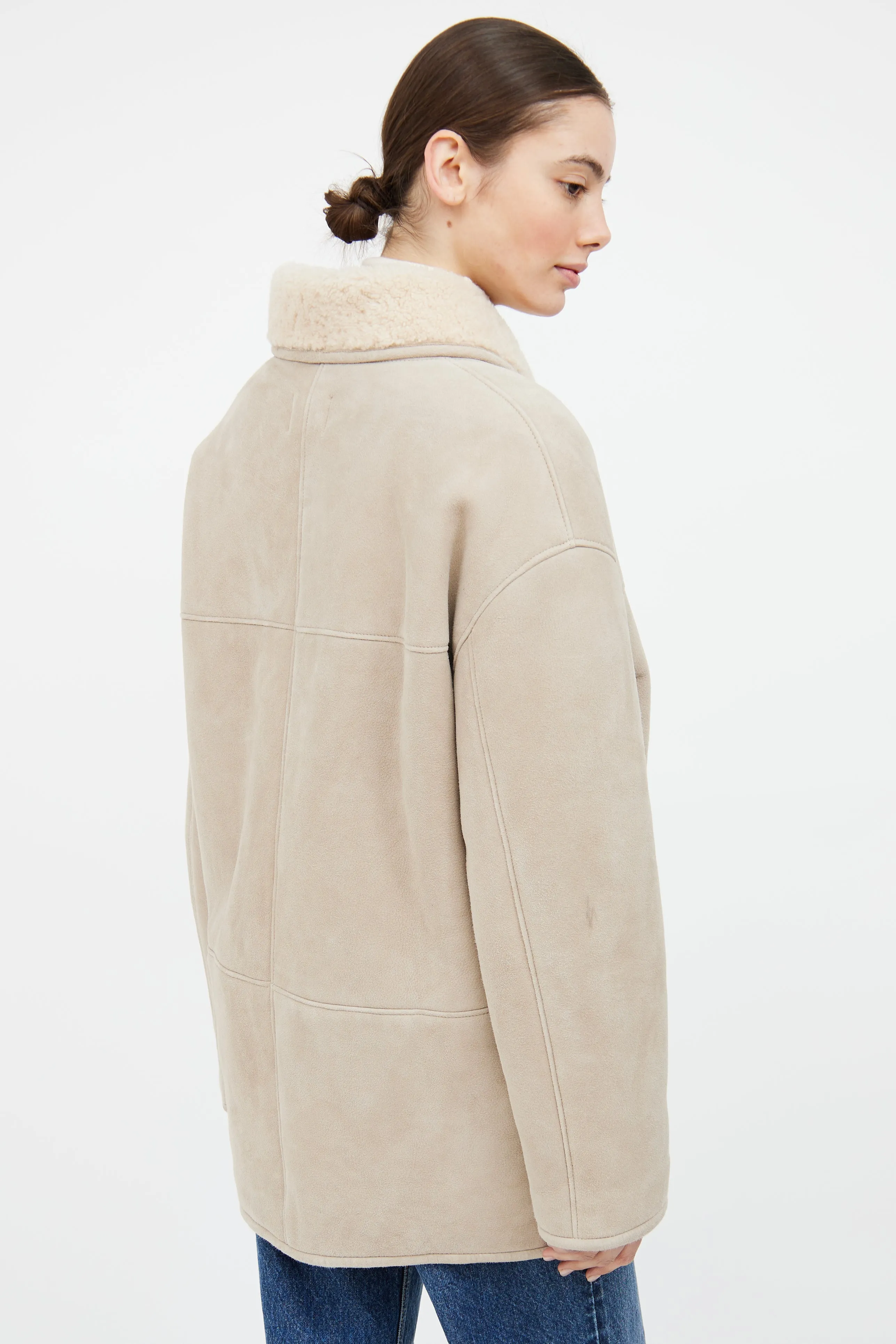 Beige Shearling Double Breasted Jacket