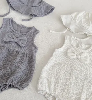 Bizzi Growin Bow Cotton Romper And Sun Hat 2 Colours