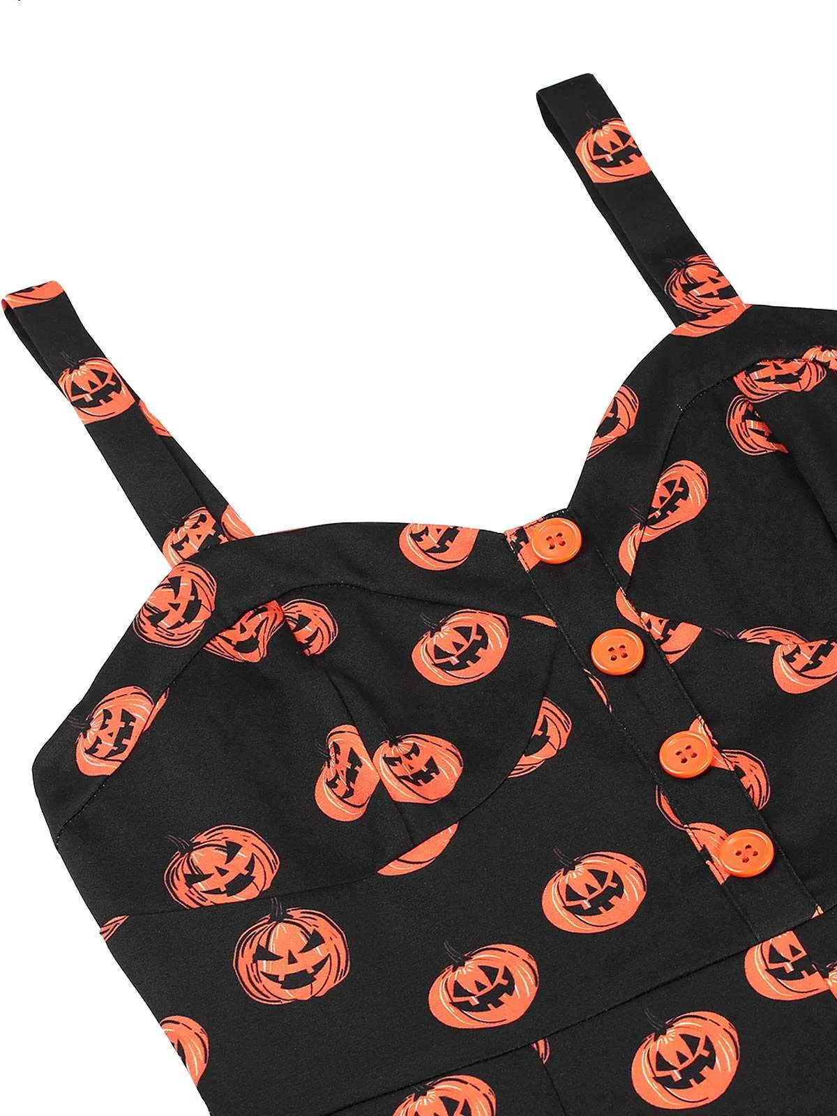 Black 1950s Halloween Pumpkin Face Romper