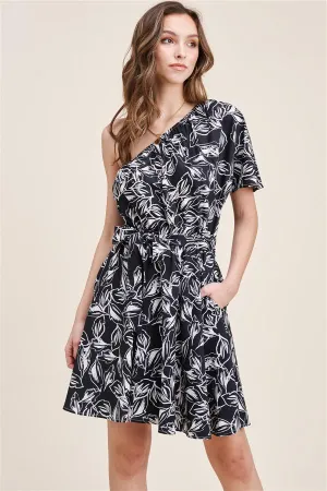 Black Floral One Shoulder Dress