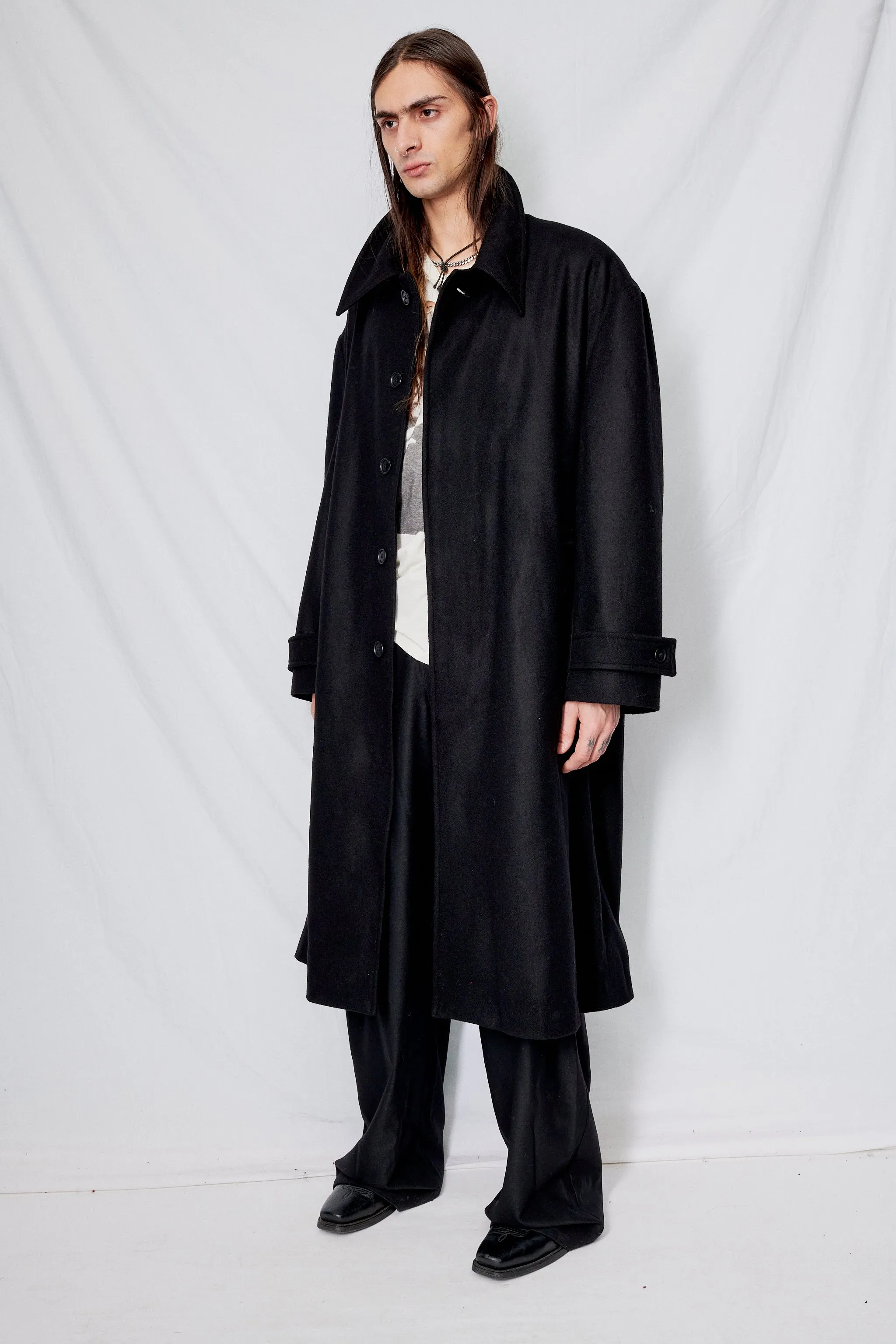 Black Heavy Wool Overcoat