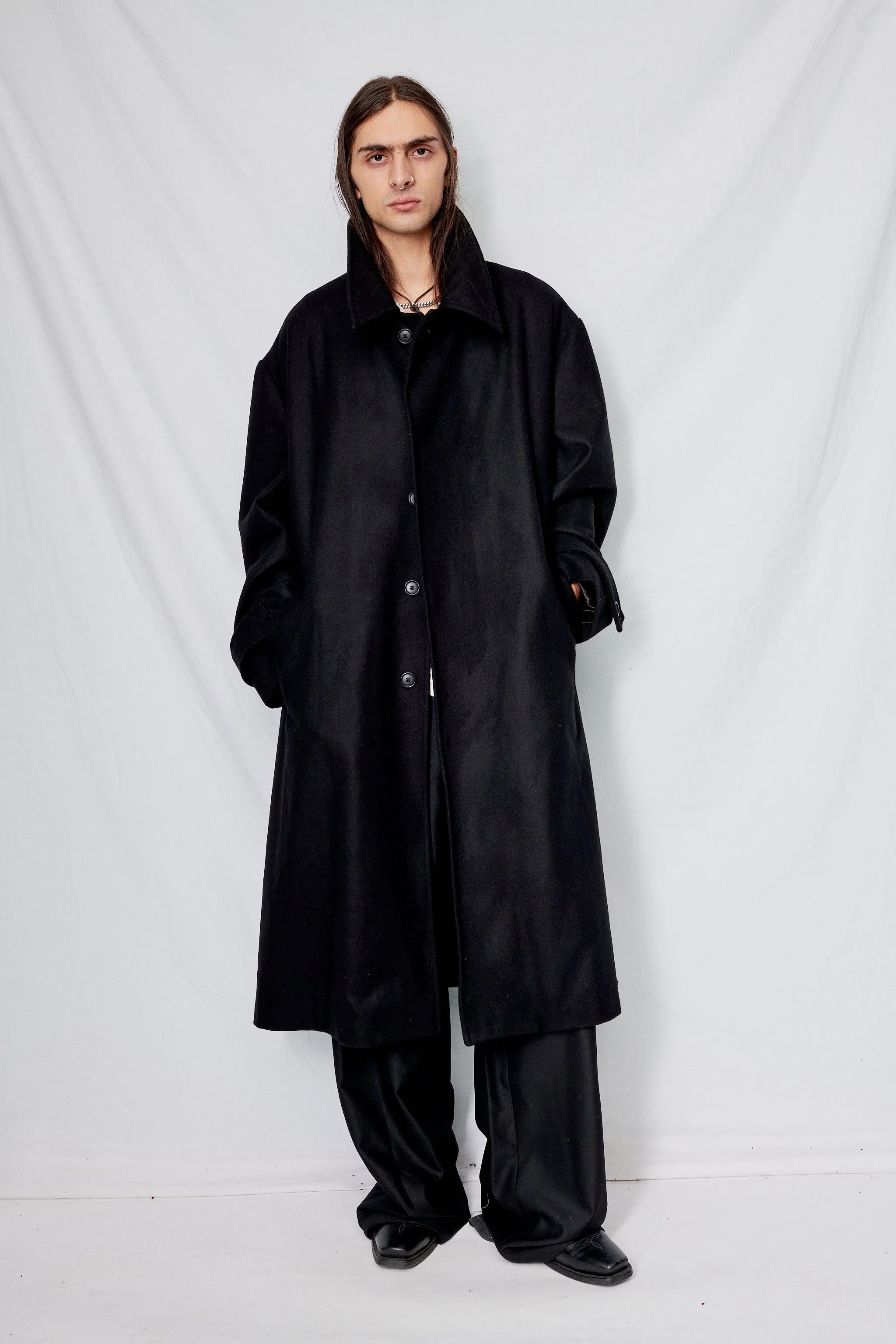 Black Heavy Wool Overcoat