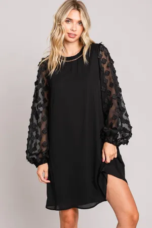 Black Shift Dress w/Applique Sleeves