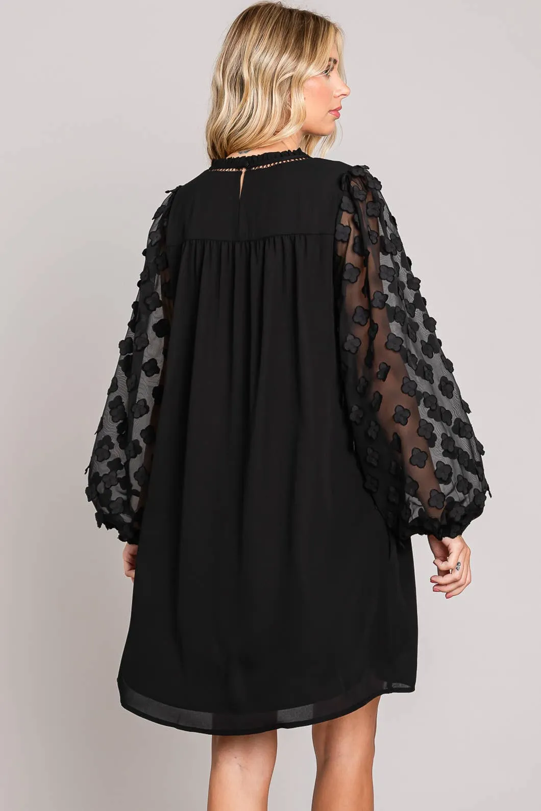 Black Shift Dress w/Applique Sleeves