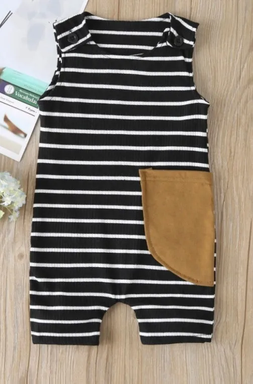 Black White Striped Romper