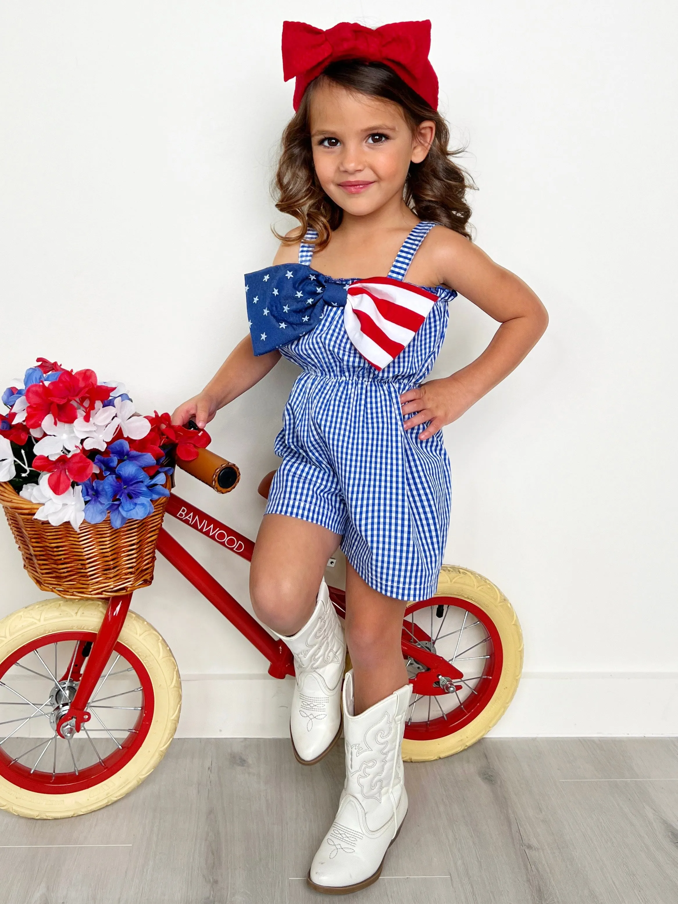 Blue Belle Americana Bow Gingham Romper