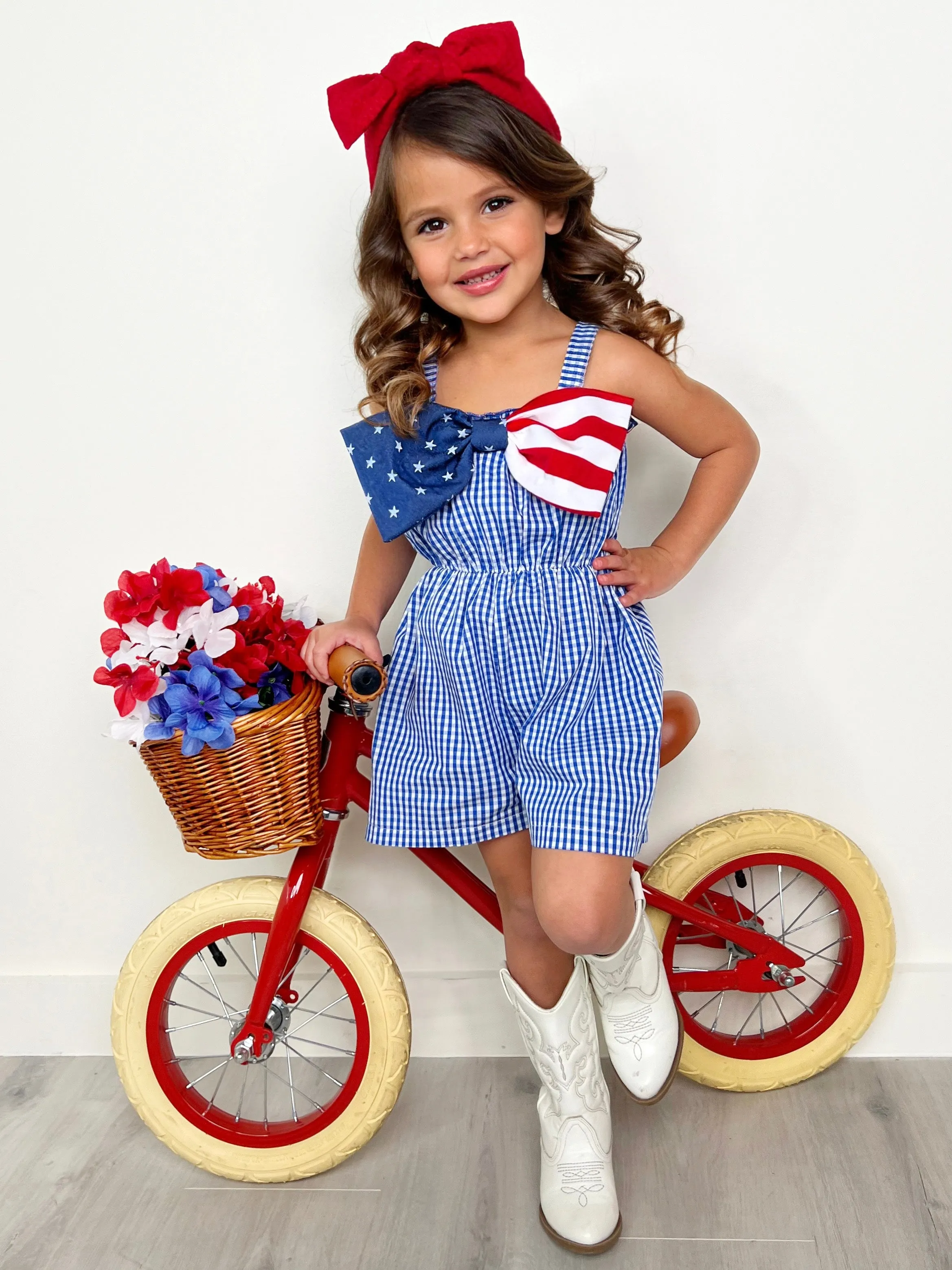 Blue Belle Americana Bow Gingham Romper